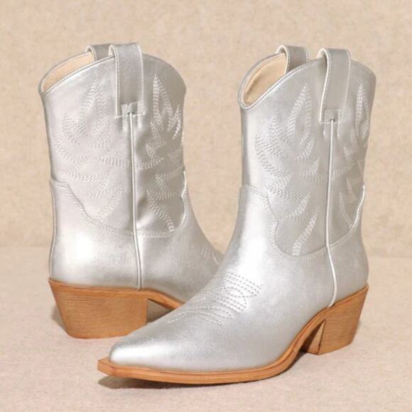 NWT Mi.iM Women's Claire Embroidered Mid Calf Metallic Western Cowboy Boots - Picture 6 of 7